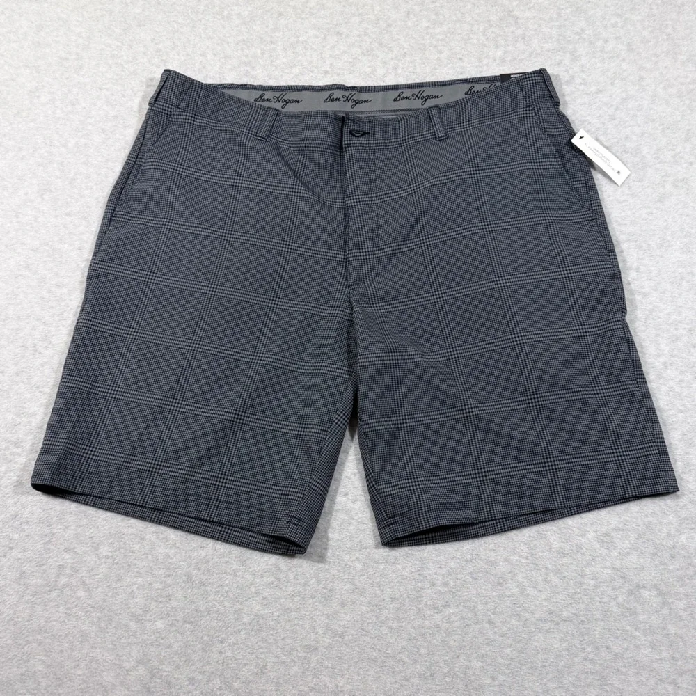 Ben Hogan Golf Shorts Mens 42 Grey New Performance Micro Check UPF 50 Caviar